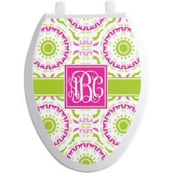 Pink & Green Suzani Toilet Seat Decal - Elongated (Personalized)