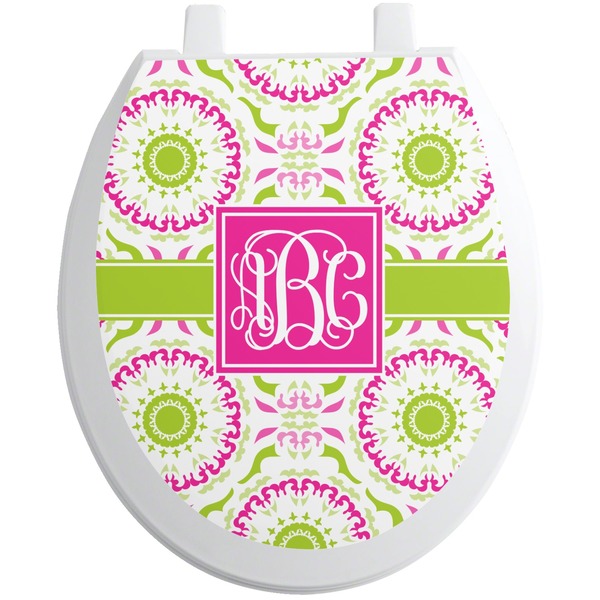 Custom Pink & Green Suzani Toilet Seat Decal (Personalized)