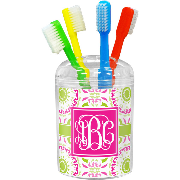 Custom Pink & Green Suzani Toothbrush Holder (Personalized)