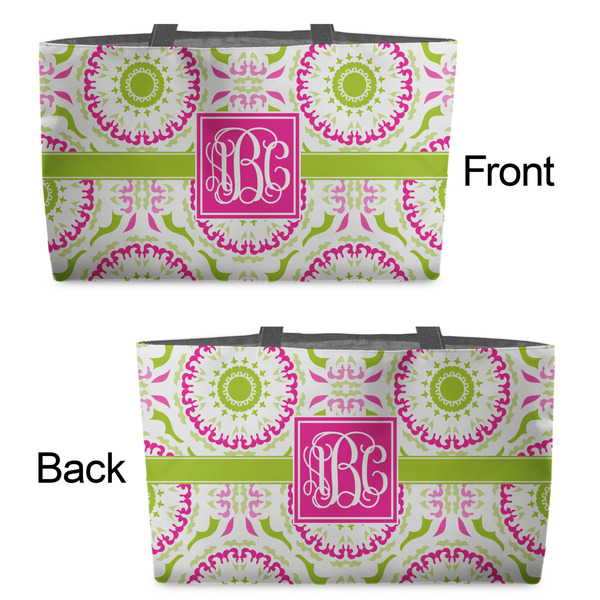 Pink & Green Suzani Tote w/Black Handles - Front & Back Views