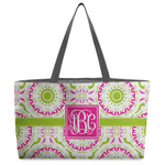 Pink & Green Suzani Beach Totes Bag - w/ Black Handles (Personalized)