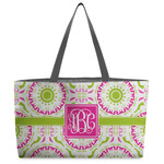 Pink & Green Suzani Beach Totes Bag - w/ Black Handles (Personalized)