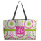 Pink & Green Suzani Tote w/Black Handles - Front View