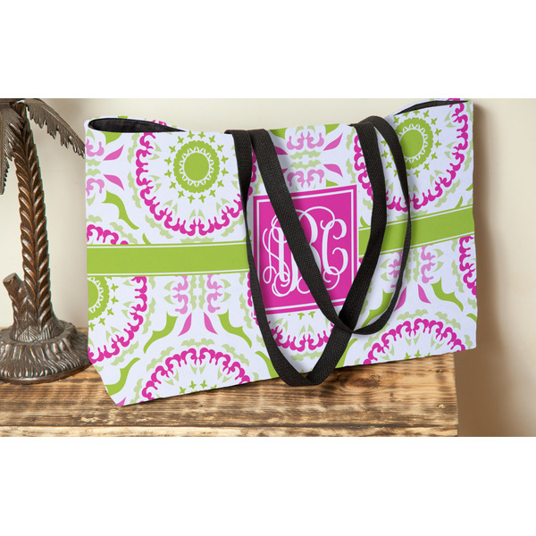 Pink & Green Suzani Tote w/Black Handles - Lifestyle View