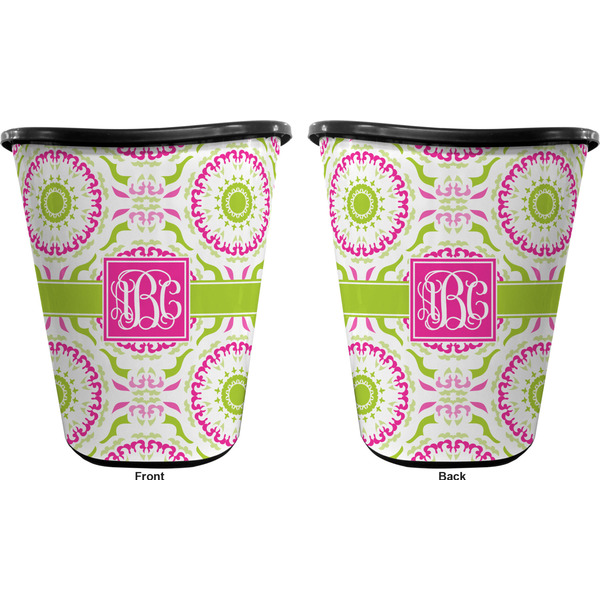 Pink & Green Suzani Trash Can Black - Front and Back - Apvl