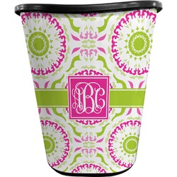 Pink & Green Suzani Waste Basket - Double Sided (Black) (Personalized)