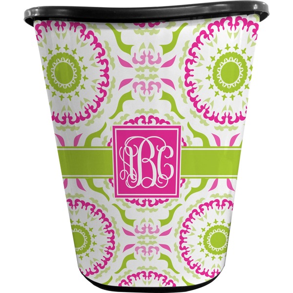 Pink & Green Suzani Trash Can Black
