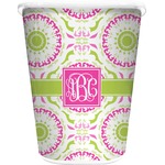 Pink & Green Suzani Waste Basket - Double Sided (White) (Personalized)