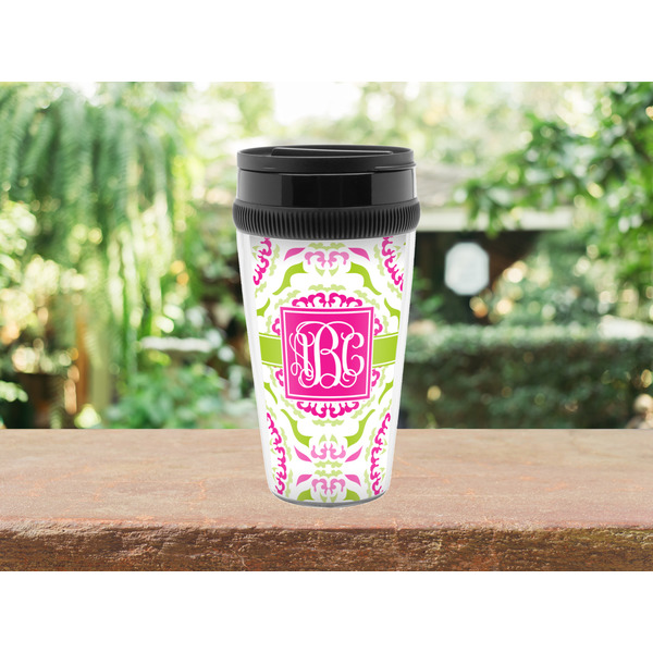 Pink & Green Suzani Travel Mug Lifestyle (Personalized)