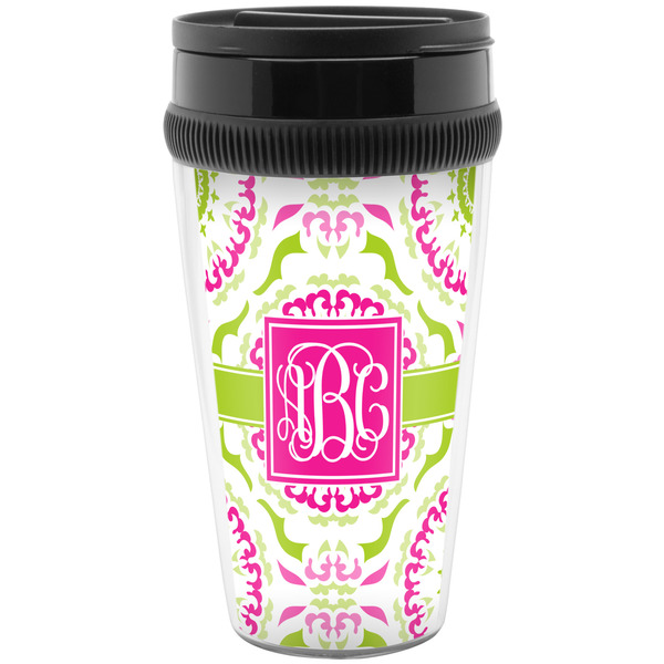Custom Pink & Green Suzani Acrylic Travel Mug without Handle (Personalized)