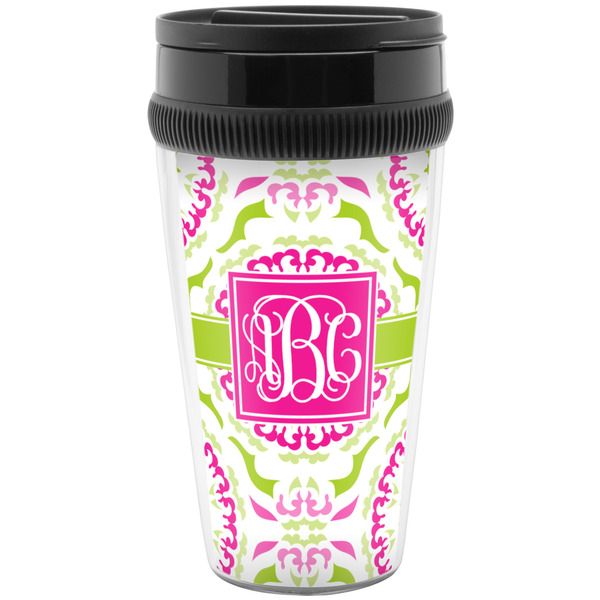 Custom Pink & Green Suzani Acrylic Travel Mug without Handle (Personalized)