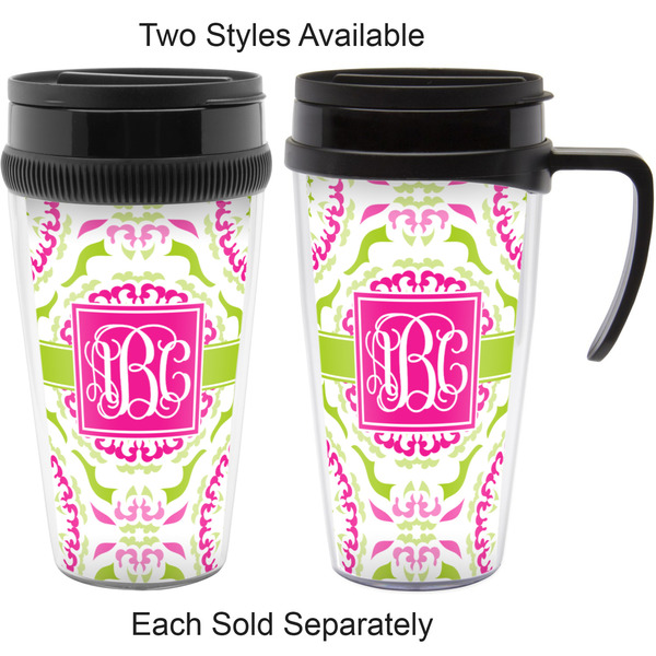 Pink & Green Suzani Travel Mugs - with & without Handle