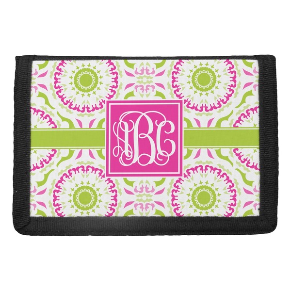 Custom Pink & Green Suzani Trifold Wallet (Personalized)