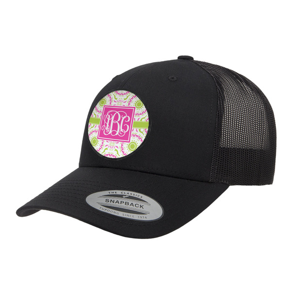 Custom Pink & Green Suzani Trucker Hat - Black (Personalized)