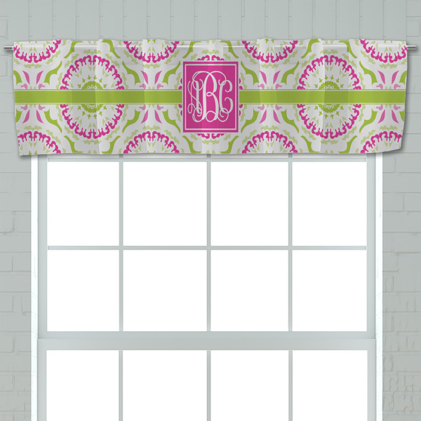 Pink & Green Suzani Valance - Closeup on window