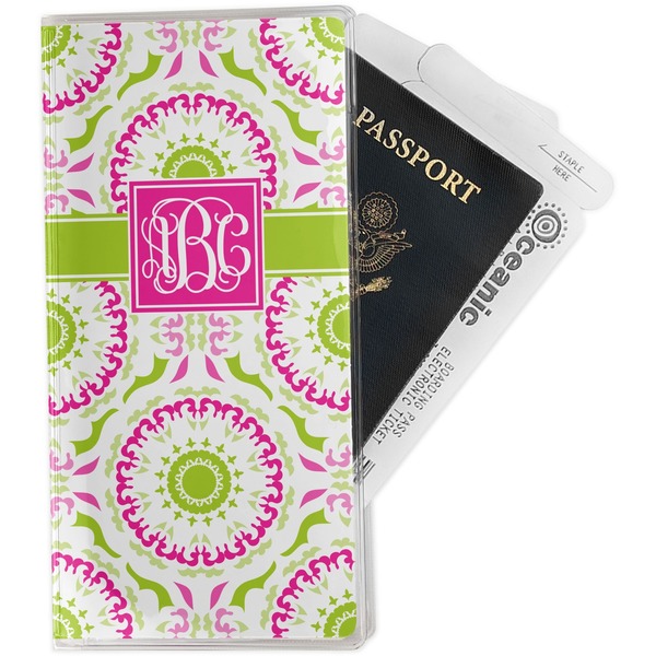 Custom Pink & Green Suzani Travel Document Holder