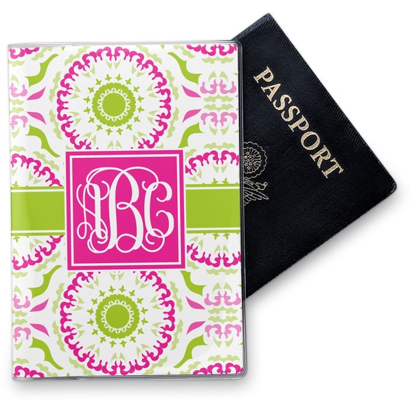 Custom Pink & Green Suzani Vinyl Passport Holder (Personalized)