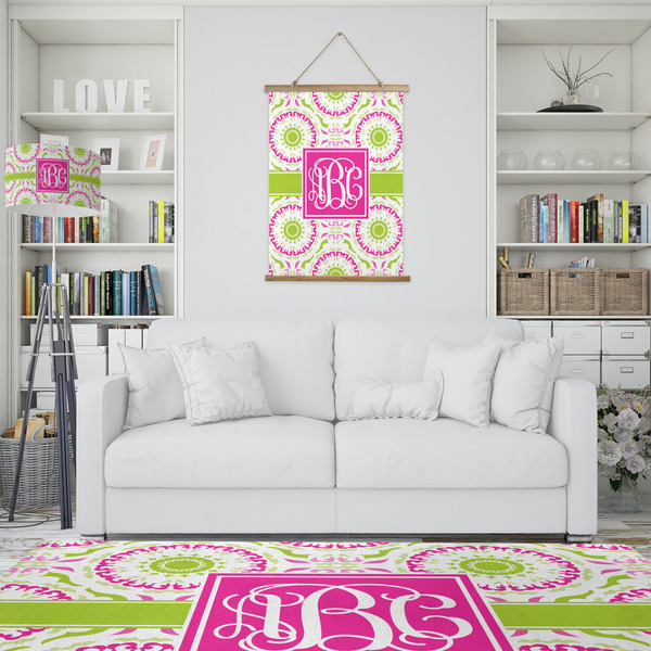 Pink & Green Suzani Wall Hanging Tapestry - Portrait - IN CONTEXT