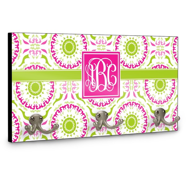 Pink & Green Suzani Wall Mounted Coat Hanger - Side View