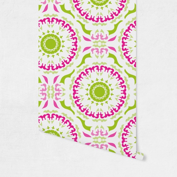 Pink & Green Suzani Wallpaper on Wall