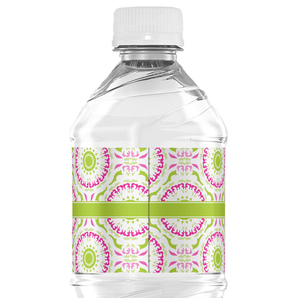Pink & Green Suzani Water Bottle Label - Back View