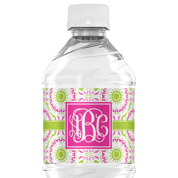 Custom Pink & Green Suzani Water Bottle Labels - Custom Sized (Personalized)