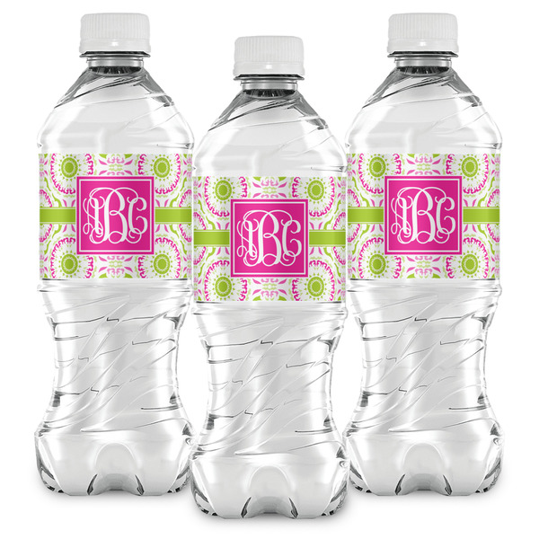 Pink & Green Suzani Water Bottle Labels - Front View