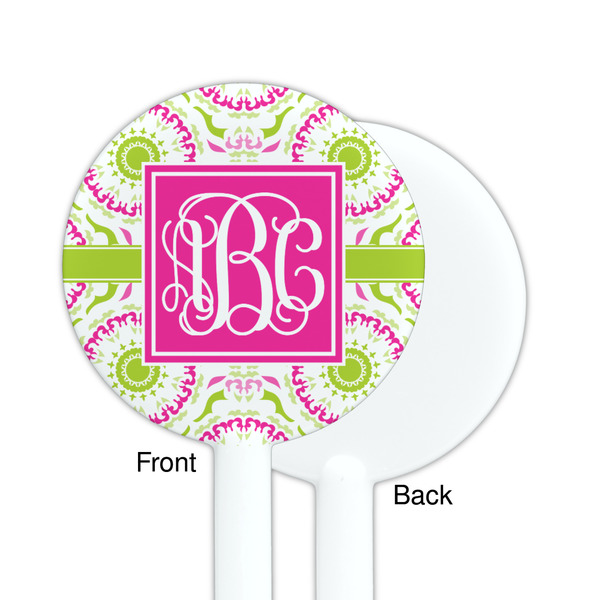 Pink & Green Suzani White Plastic 5.5" Stir Stick - Single Sided - Round - Front & Back