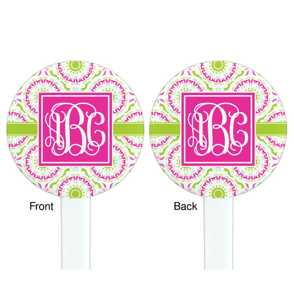 Pink & Green Suzani White Plastic 7" Stir Stick - Double Sided - Round - Front & Back
