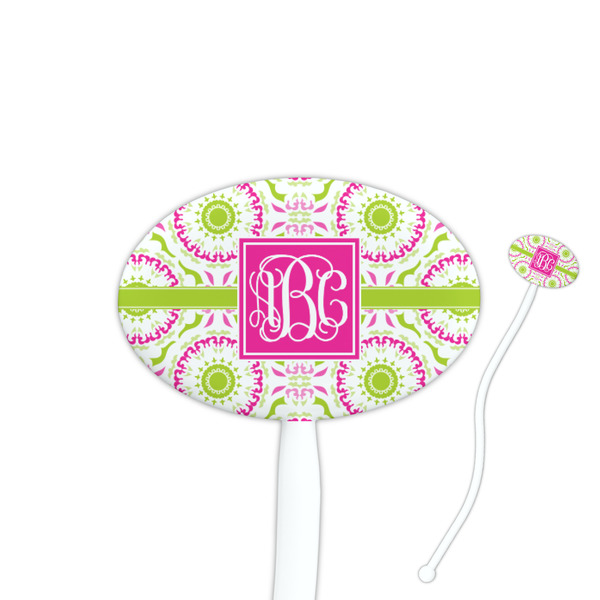 Custom Pink & Green Suzani Oval Plastic Stir Sticks (Personalized)