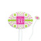 Pink & Green Suzani White Plastic 7" Stir Stick - Oval - Closeup