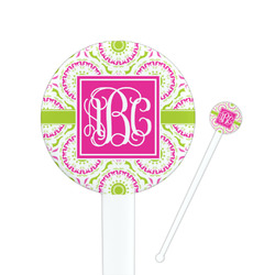 Pink & Green Suzani Round Plastic Stir Sticks (Personalized)