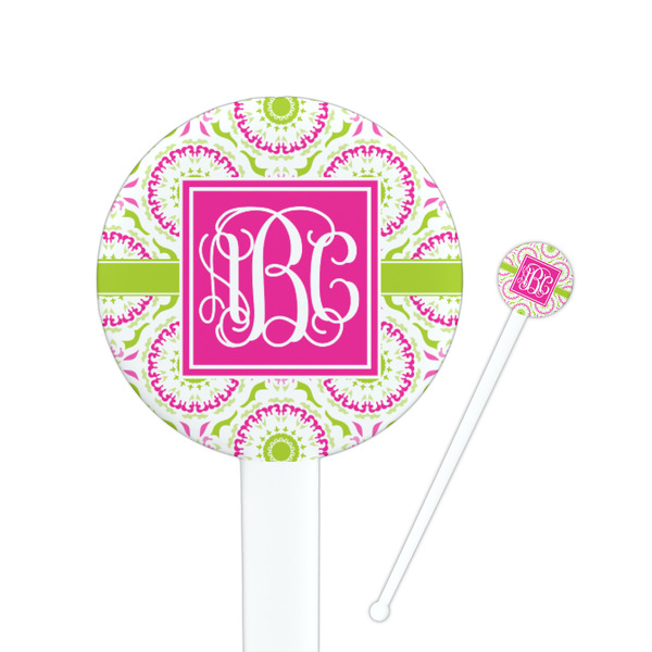 Custom Pink & Green Suzani Round Plastic Stir Sticks (Personalized)