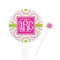 Pink & Green Suzani White Plastic 7" Stir Stick - Round - Closeup