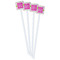 Pink & Green Suzani White Plastic Stir Stick - Double Sided - Square - Front