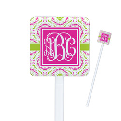 Pink & Green Suzani Square Plastic Stir Sticks (Personalized)