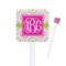 Pink & Green Suzani White Plastic Stir Stick - Square - Closeup