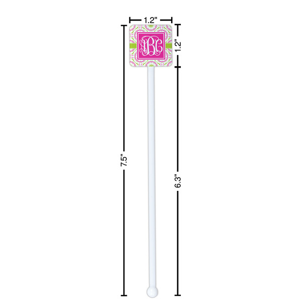 Pink & Green Suzani White Plastic Stir Stick - Square - Dimensions