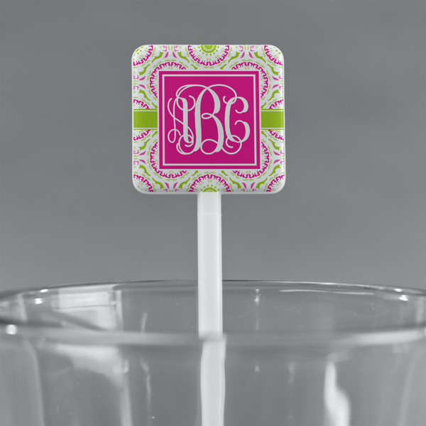 Pink & Green Suzani White Plastic Stir Stick - Square - Main