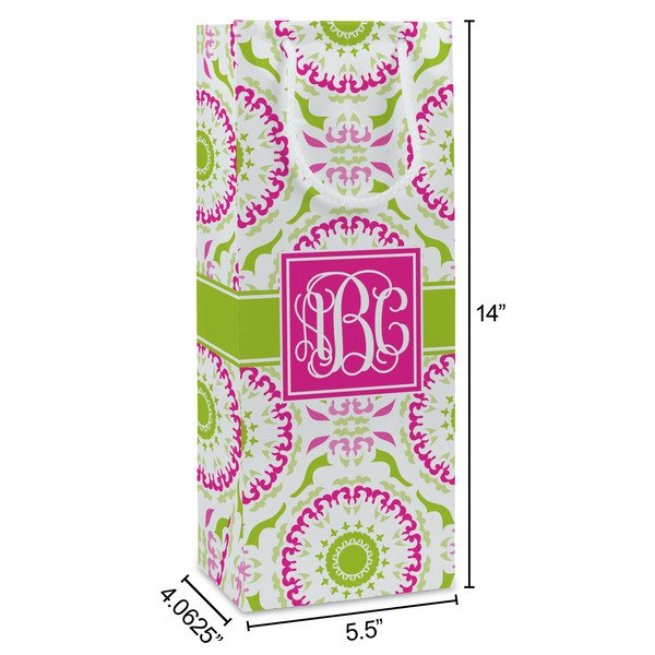 Pink & Green Suzani Wine Gift Bag - Dimensions