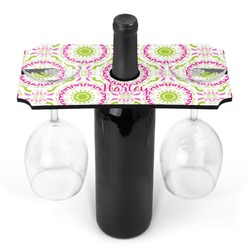Pink & Green Suzani Wine Bottle & Glass Holder (Personalized)
