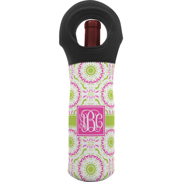 Custom Pink & Green Suzani Wine Tote Bag (Personalized)