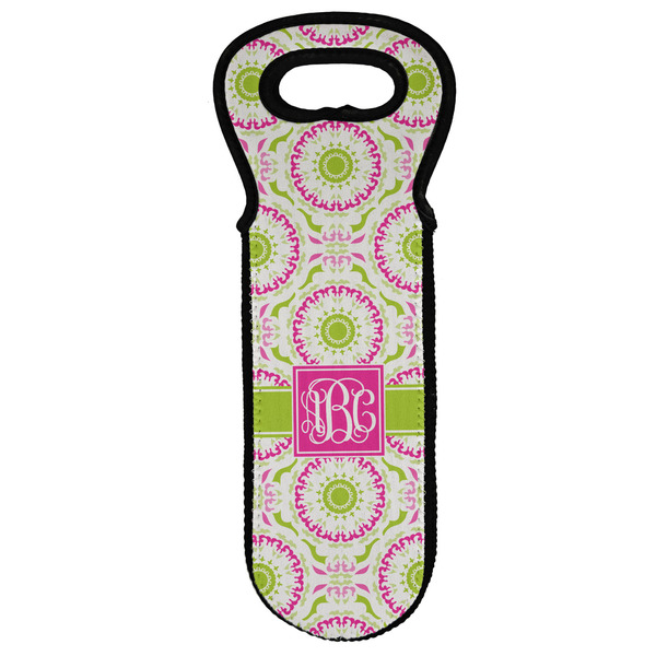 Custom Pink & Green Suzani Wine Tote Bag (Personalized)