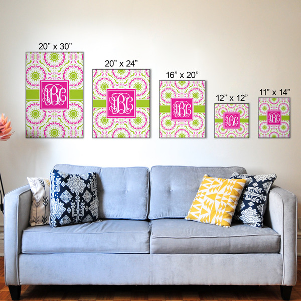 Pink & Green Suzani Wood Prints - Size Comparison