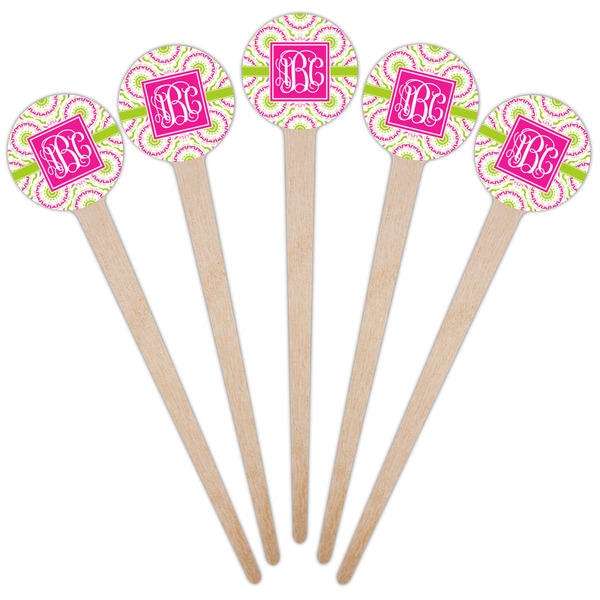 Pink & Green Suzani Wooden 4" Food Pick - Round - Fan View