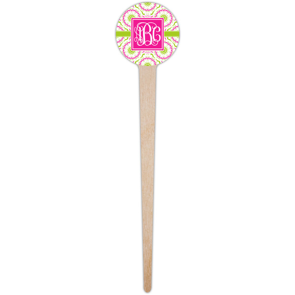 Pink & Green Suzani Wooden 4" Food Pick - Round - Single Pick