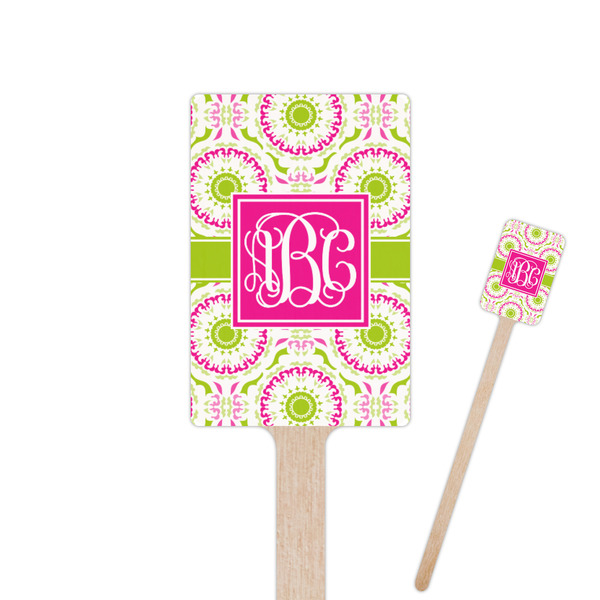 Custom Pink & Green Suzani 6.25" Rectangle Wooden Stir Sticks - Single Sided (Personalized)
