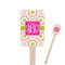 Pink & Green Suzani Wooden 6.25" Stir Stick - Rectangular - Closeup