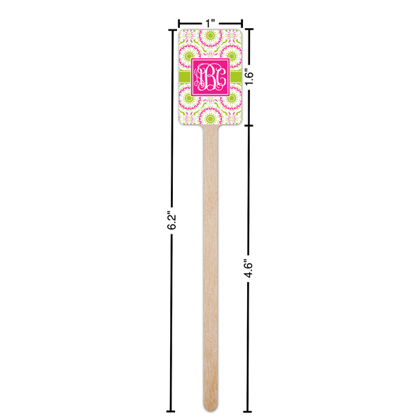 Pink & Green Suzani Wooden 6.25" Stir Stick - Rectangular - Dimensions