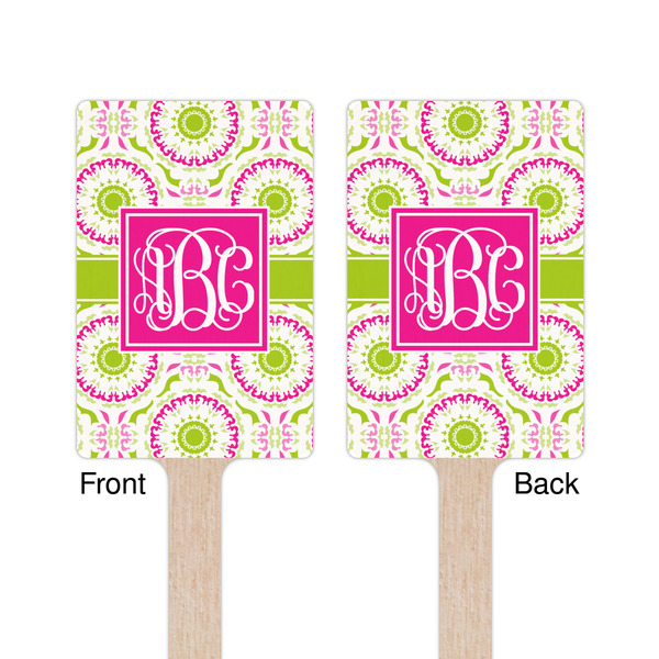 Pink & Green Suzani Wooden 6.25" Stir Stick - Rectangular - Double Sided - Front & Back